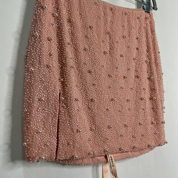 Oh Polly Belle Ile rose beaded pearl slit mini skirt NWT - Picture 3 of 11